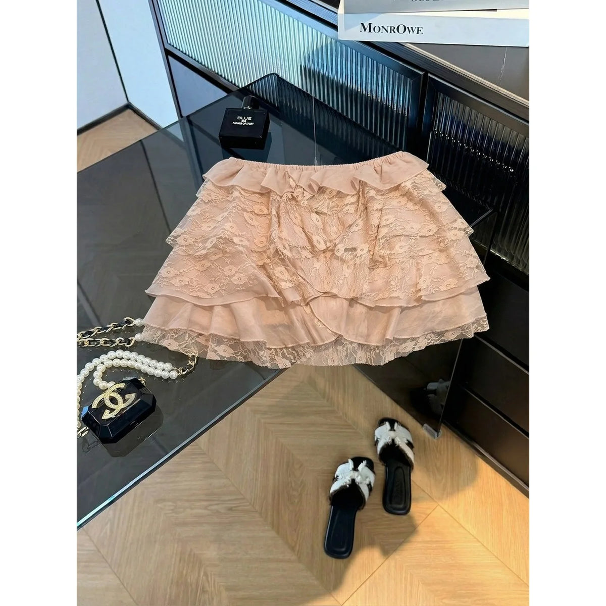 Sweet Style Ruffle Hem Short Skirt Layered Bouncy Mini Skirt for Girls Spring Summer Fashion Mixed Fabric Cake Skirt