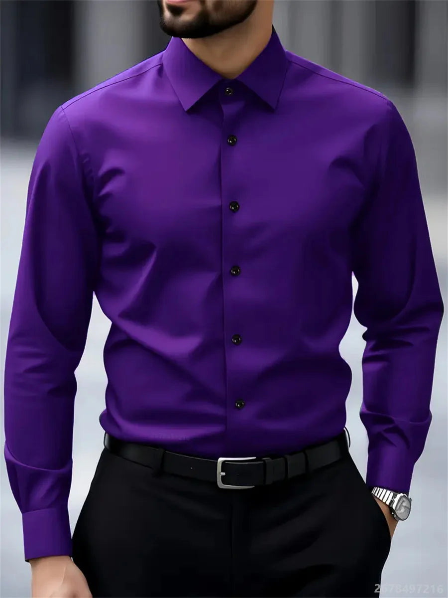 9-Color Men's Shirts, Solid Color Long-Sleeve Shirts, Slim Fit, Wrinkle-Free Professional Shirts, Collared Men's Fashion Tops