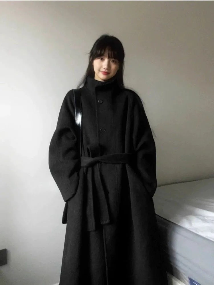 Plus Size Gray Woolen Coat Korean Minimalist Style Women's Medium Length Loose Fit Autumn Winter New Arrival Fashion Outerwear