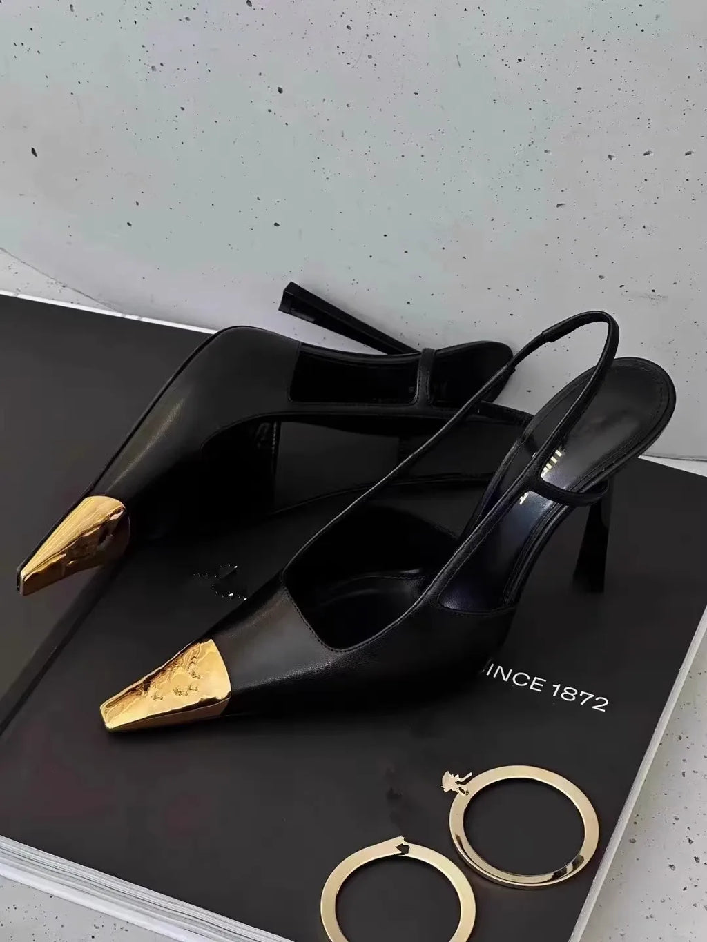 Metallic Square Toe High Heels Black Low Cut Single Shoes Versatile for Autumn Winter Season Sexy Style Fastest Shipping Avai...