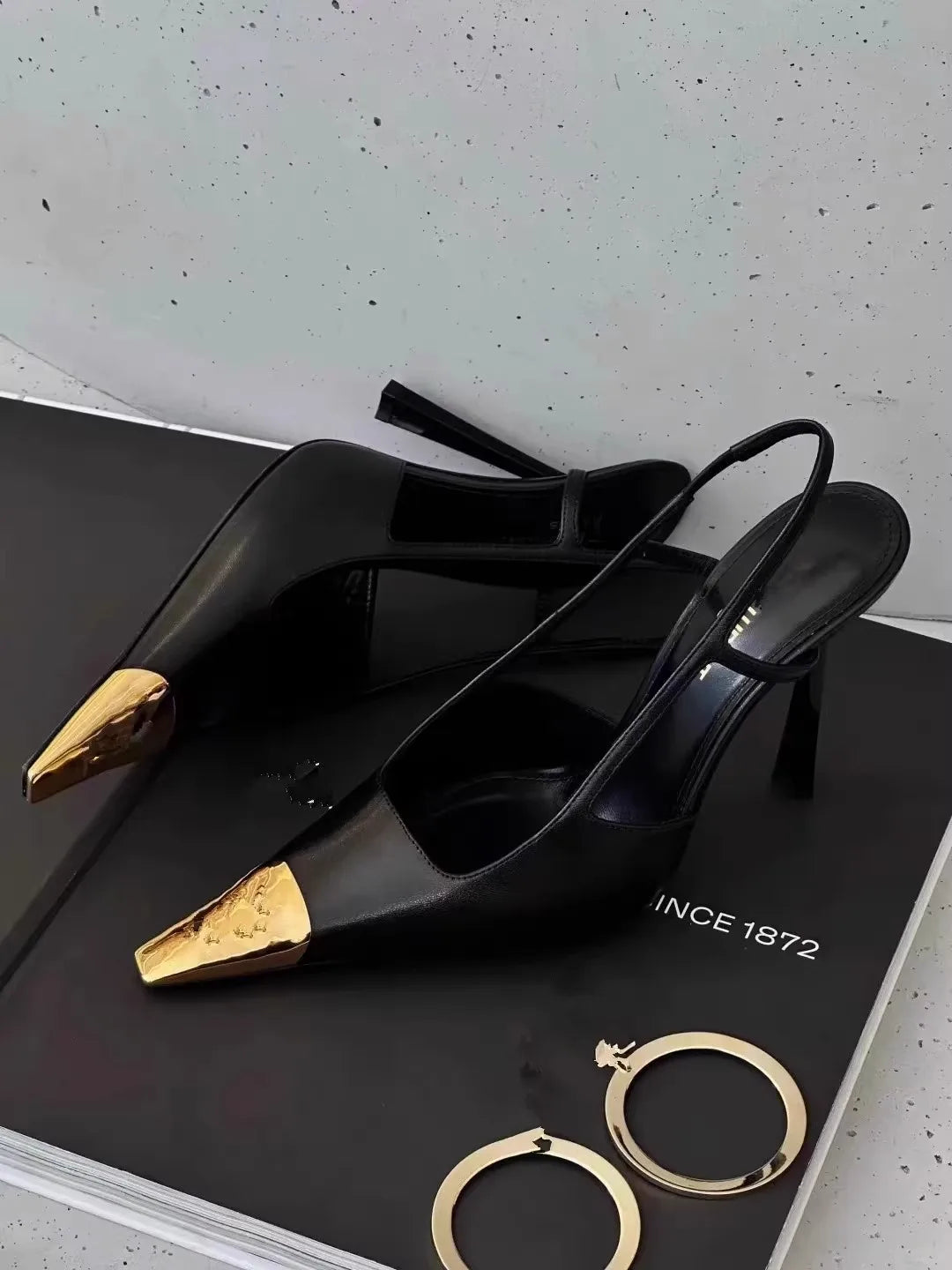 Metallic Square Toe High Heels Black Low Cut Single Shoes Versatile for Autumn Winter Season Sexy Style Fastest Shipping Avai...