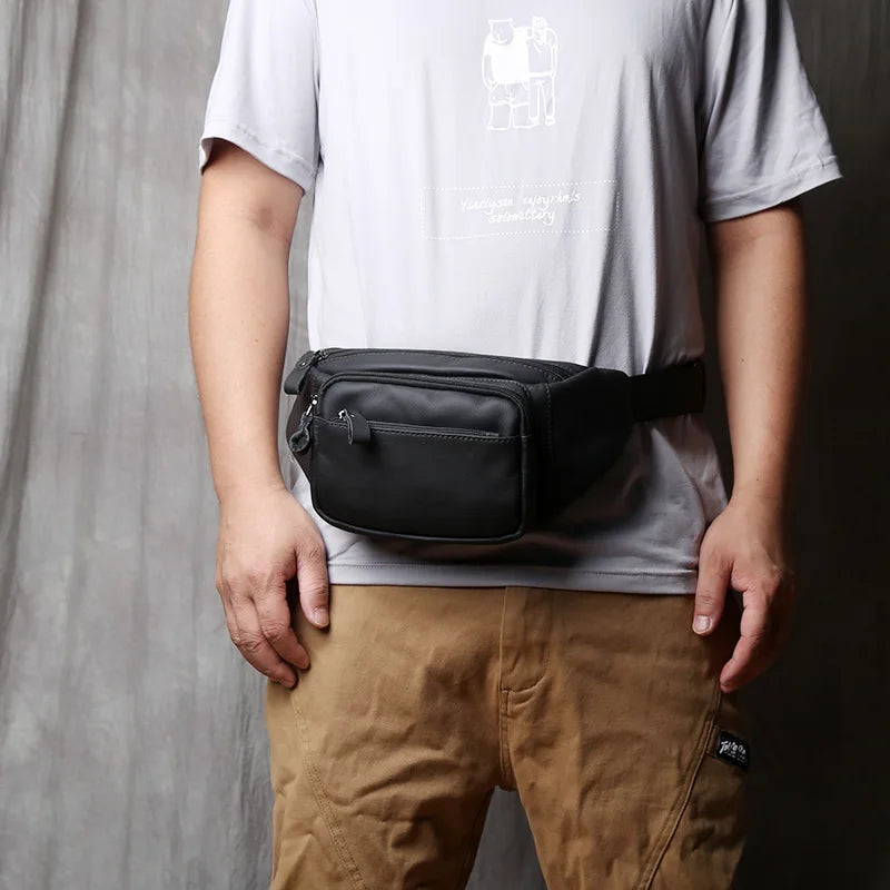 NZPJ Genuine Leather Men's Waist Bag Natural Cowhide Mobile Phone Bag Large Capacity Outdoor Men's Bag Money Bag