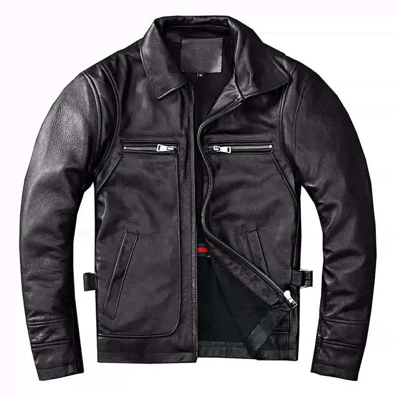 Black Autumn Leather Jacket Men Retro Style Plus Size 8XL Genuine Natural Cowhide Turn-Down Collar Smart Casual Coat