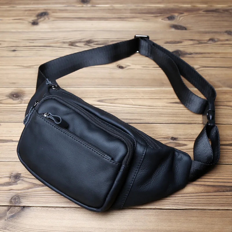 NZPJ Genuine Leather Men's Waist Bag Natural Cowhide Mobile Phone Bag Large Capacity Outdoor Men's Bag Money Bag