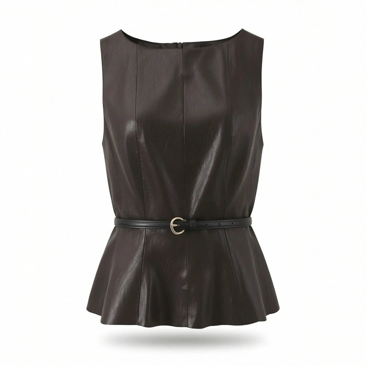 Spring New Style Leather Effect Slim Waist Belt Sleeveless Top Midi Skirt Set Comfortable Casual Korean Style Polyester Fabric