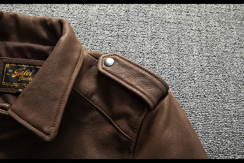 Genuine Natural Thick Cowhide California Mounted Police Coat Dark Brown Winter Leather Jacket Men Retro Style Plus Size 5XL