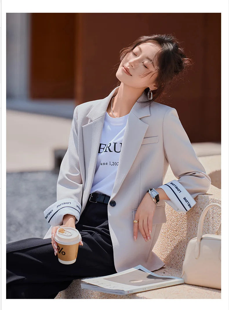 Café Brown Women's Casual Fashionable Suit Jacket Elegant Atmosphere Spring Autumn Season Polyester Spandex Commute Style