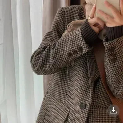 Plus Size Autumn Winter Plaid Suit Woolen Jacket Women's British Style Thickened Short Retro Small Size Big Coat Casual Outer...