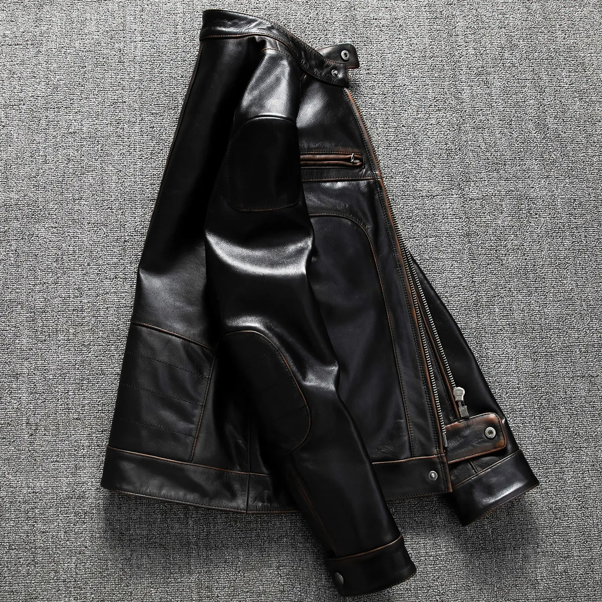 Black Autumn Leather Jacket Men Retro Style Plus Size 6XL Genuine Natural Cowhide Stand Collar Motorcycle Sports Vintage Coat