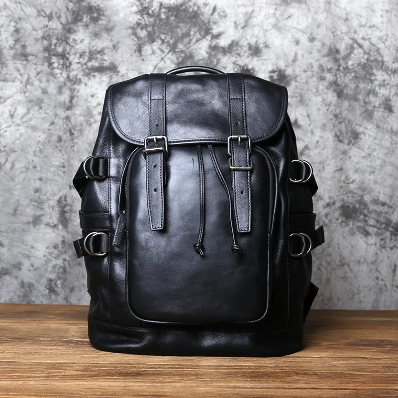 NZP Retro Leather Men's Backpack European and American Fashion Travel Bag Top Layer Cowhide Casual School Bag Laptop Bag