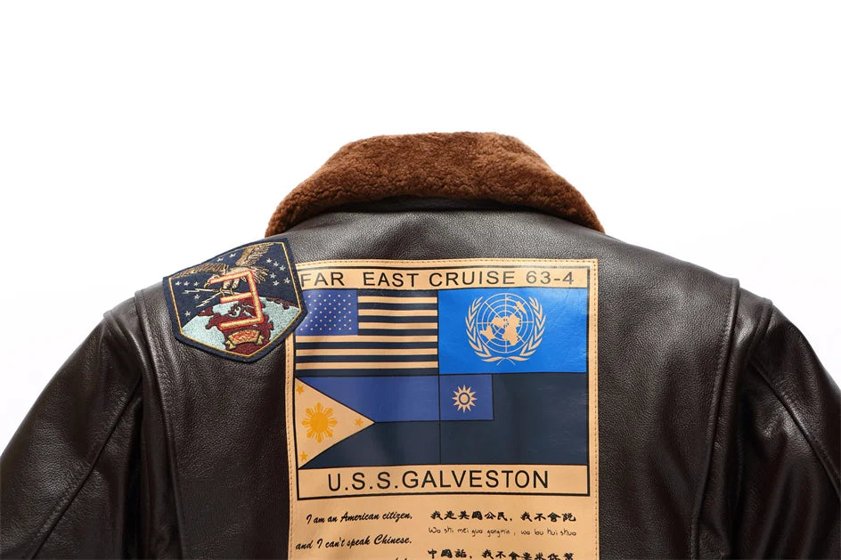 Black Winter Leather Jacket Men Retro Style Europe Size Genuine Natural Thick Cowhide Turn-Down Collar G1 Flight Coat