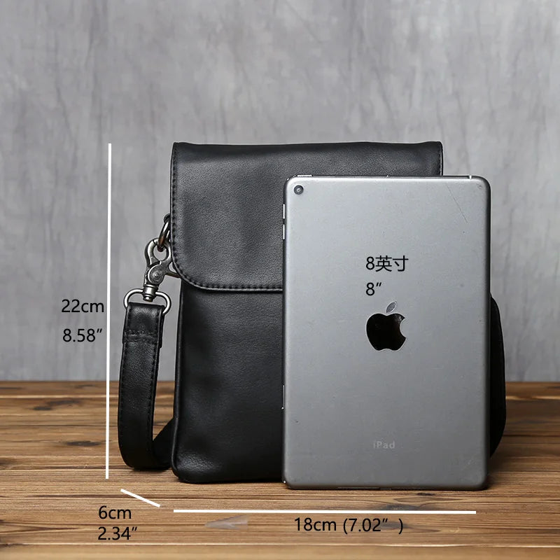 NZP Genuine Leather Men's Shoulder Bag Top Layer Cowhide Casual Men's Bag Black Trendy Messenger Bag Suitable For 8 Inch Ipad