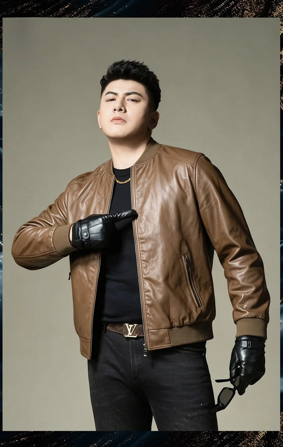 2026 Autumn New Men's Baseball Collar Biker Style Casual Leather Jacket High End Fashion Outerwear Slim Fit Long Sleeve Zipper