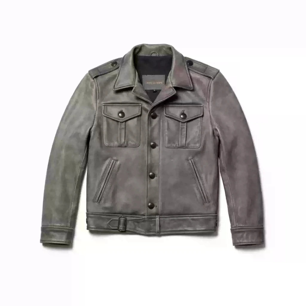 Grey Winter Leather Jacket Men Retro Style Plus Size 5XL Genuine Natural Thick Cowhide Turn-Down Collar Single Breasted P37 Coat