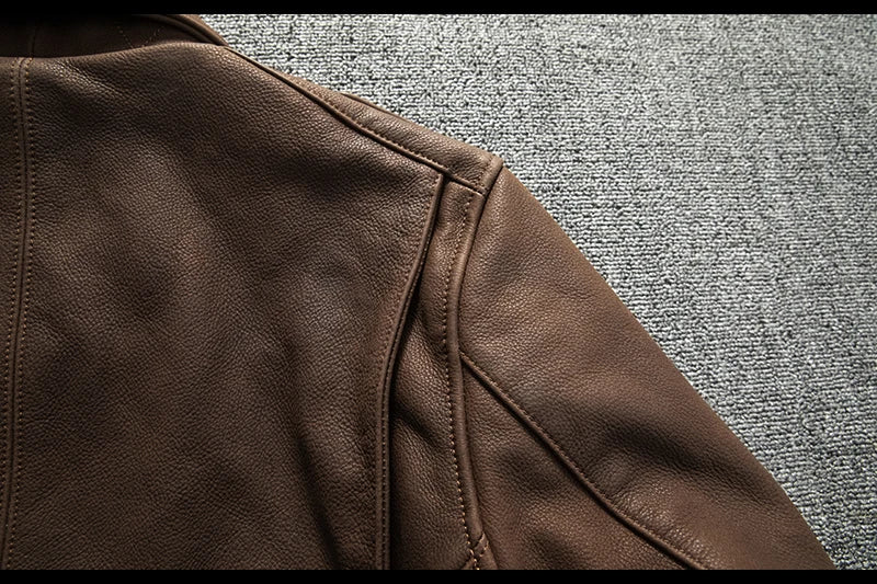Genuine Natural Thick Cowhide California Mounted Police Coat Dark Brown Winter Leather Jacket Men Retro Style Plus Size 5XL