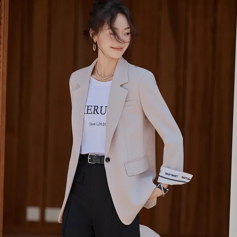 Café Brown Women's Casual Fashionable Suit Jacket Elegant Atmosphere Spring Autumn Season Polyester Spandex Commute Style