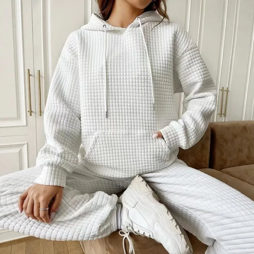 Winter 2025 Women's Thickened Warmth Hoodie Set Home Leisure Style Pure Color Oversize Long Sleeve Pullover Hat with Pocket