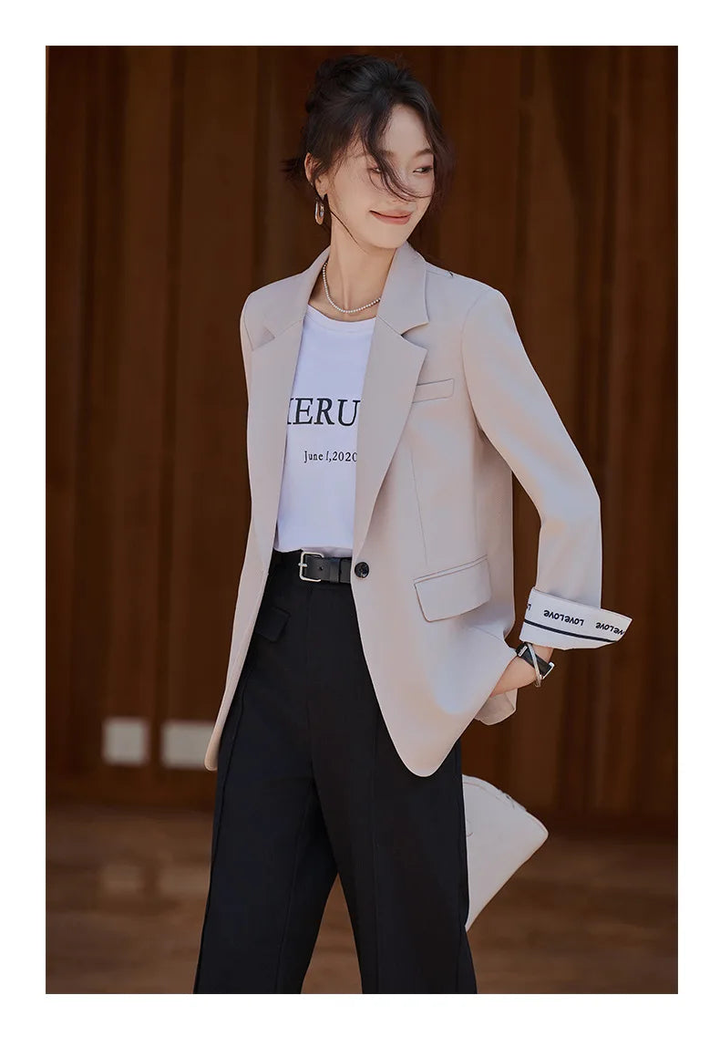 Café Brown Women's Casual Fashionable Suit Jacket Elegant Atmosphere Spring Autumn Season Polyester Spandex Commute Style
