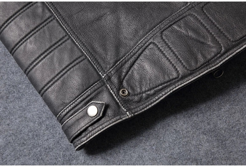 Black Four Seasons Leather Vest Men Vintage Style Plus Size 4XL Genuine Natural Cowhide Stand Collar Rivets Vest