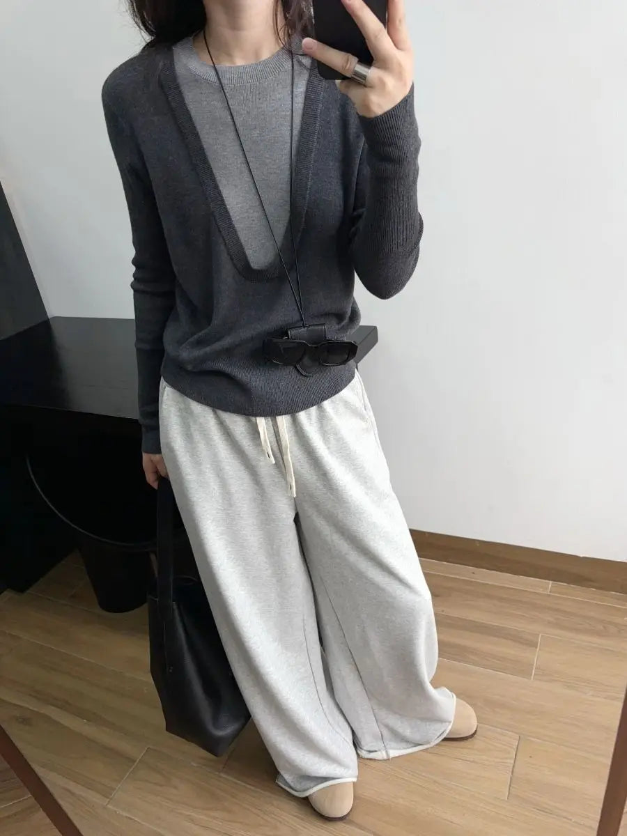 Andy Velvet Washed Large U-Neck Layered Slim Fit Knitwear Design Sensation Color Block Autumn Winter Top Polo Collar Sleeveless
