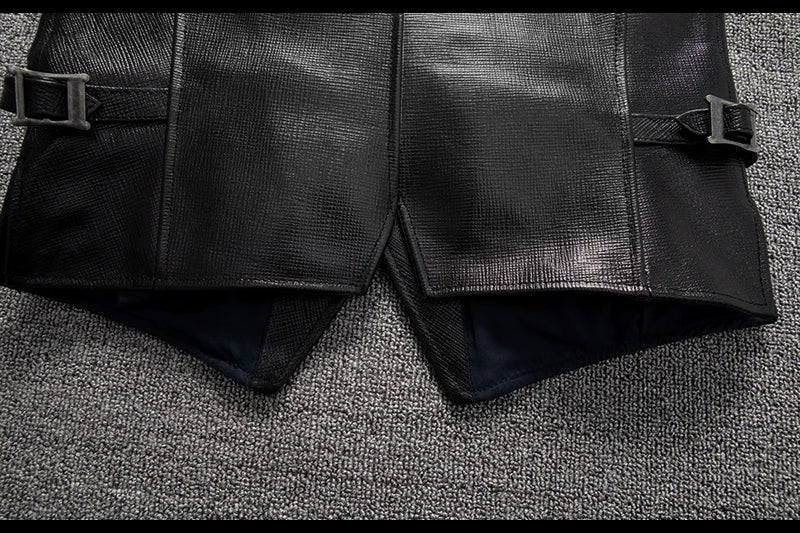 Black Spring Leather Vest Men Casual Style Plus Size 5XL Genuine Natural Sheepskin Single Breasted Short Sleeveless Coat