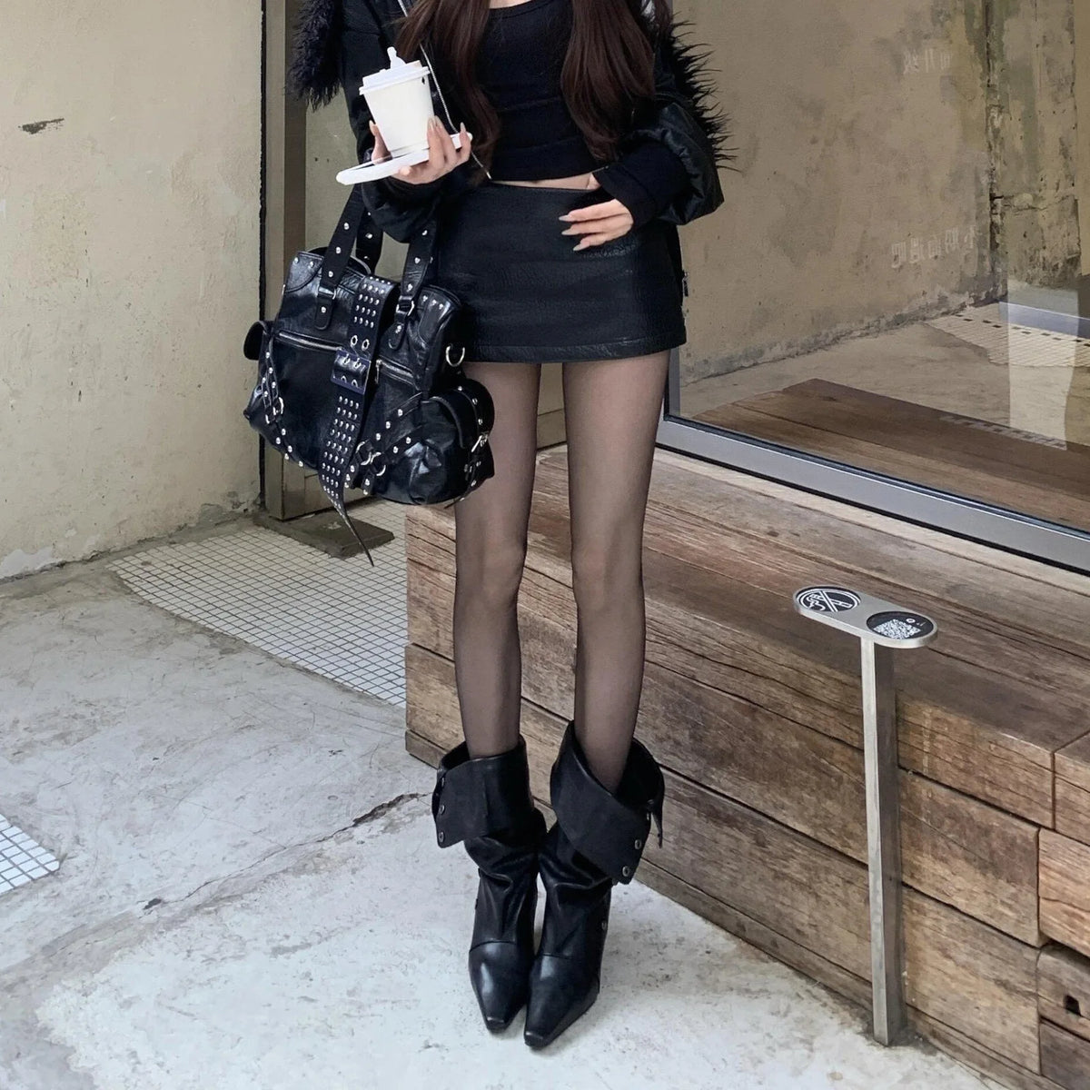 Yumeida Black High Heel Boots Women's Design Foldable Two-Way Wear Knight Long Boots above Knee Hot Girl Fashion Booties