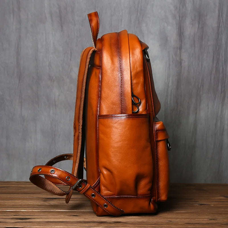 NZPJ Genuine Leather Men's Backpack Retro Top Layer Cowhide Casual Computer Bag European And American Fashion Travel Bag