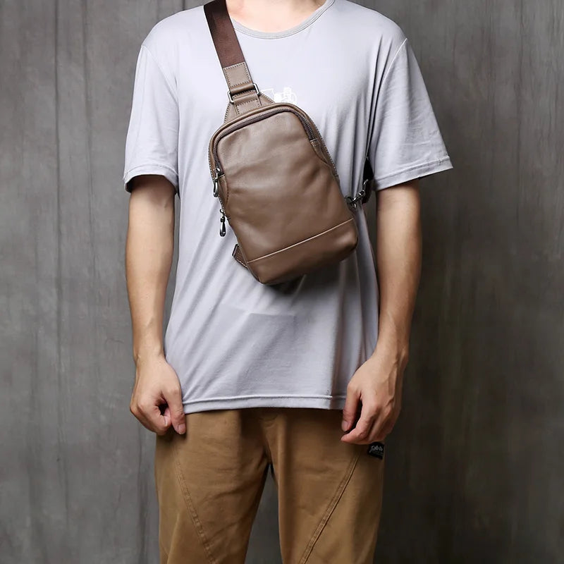 NZPJ Genuine Leather Men's Chest Bag Casual Crossbody Bag Top Layer Cowhide Men's Bag Trendy Tablet Computer Bag Trendy Backpack