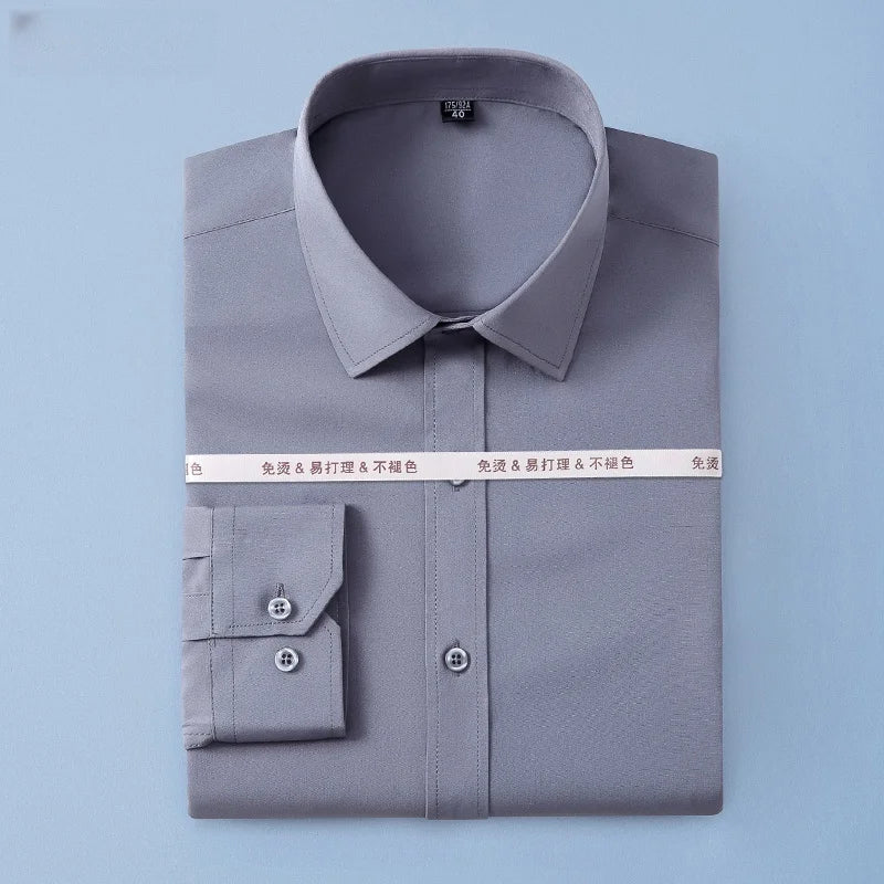 New Men Shirts Long Sleeve Dress Shirts For Men Slim Fit Camisa Social Business Blouse White Blue Office Shirt Male Clothing