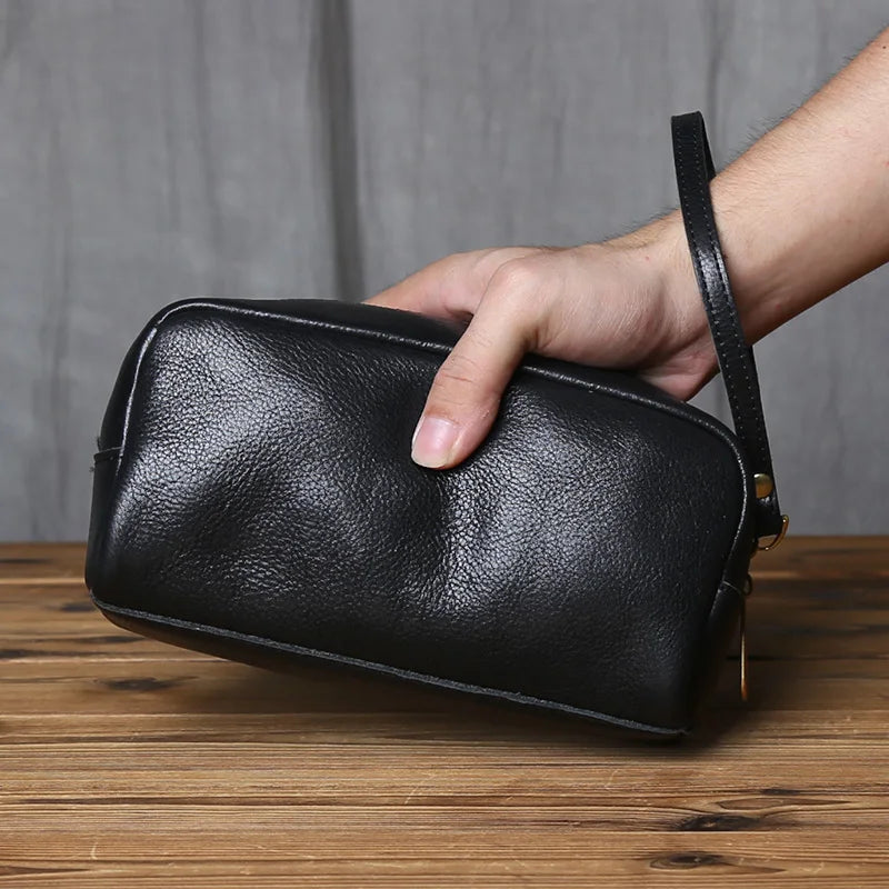 NZPJ Genuine Leather Men's Clutch Bag Top-Grade Cowhide Large-Capacity Wallet Casual Mobile Phone Pouch Card Bag