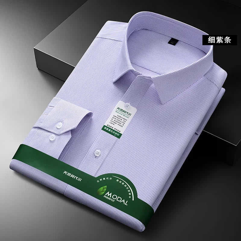 Quality Anti-Wrinkle Men Shirt Long Sleeves Dress Shirts For Men Slim Fit Camisa Social Business White Office Shirt  5XL