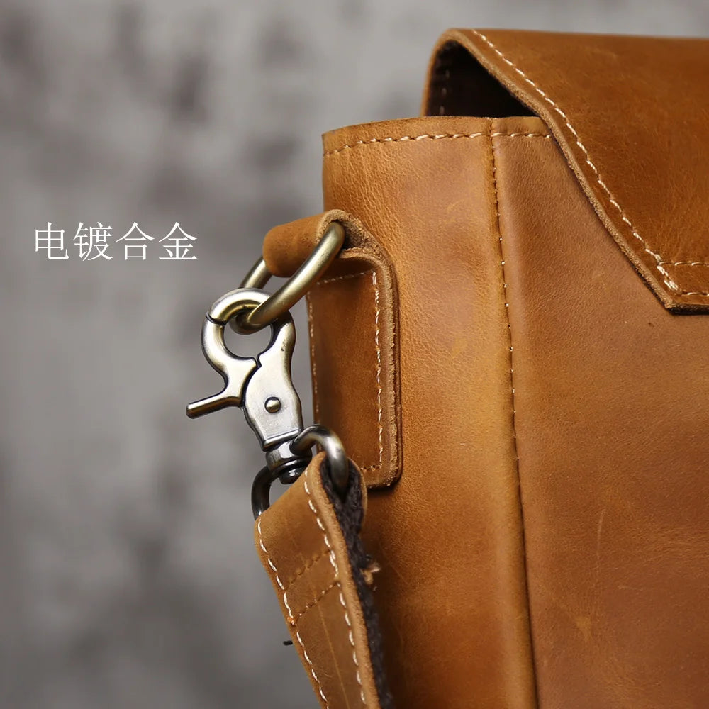 NZPJ Vintage Leather Men's Briefcase Crazy Horse Leather Handbag Casual Natural Cowhide Computer Bag Shoulder Messenger Bag