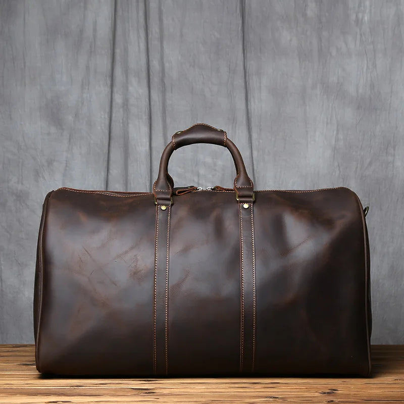 NZPJ Vintage Genuine Leather Men's Travel Bag Large Capacity Crazy Horse Leather Handbag Natural Cowhide Shoulder Crossbody Bag