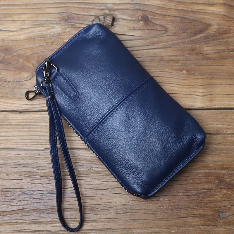 NZPJ Leather Leisure Man With Long Purse, Soft Leather, Hand Zipper, Money Chuck Layer, Cowhide Credit Card Bag, Cell Phone Bag