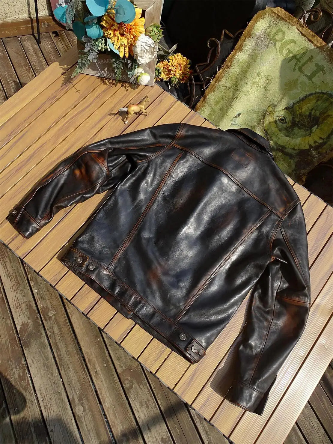 Retro Black Spring Leather Jacket Men Vintage Style American Size Genuine Natural Horsehide Single Breasted Denim Leather Coat