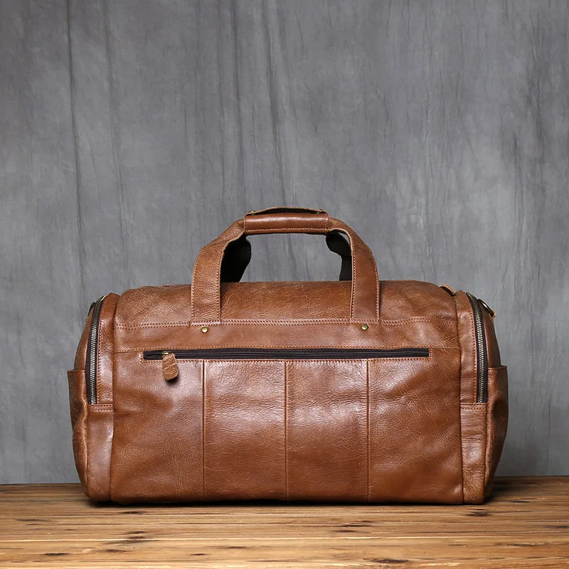 NZPJ Leather Retro Men's Travel Bag Shoulder Messenger Casual Backpack Top Layer Cowhide Large Capacity Luggage Bag Handbag