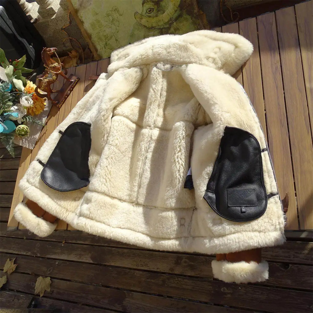 Brown Winter Shearling Jacket Men Military Style Plus Size 4XL Genuine Natural Thick Sheepskin Turn-Down Collar Flight Coat