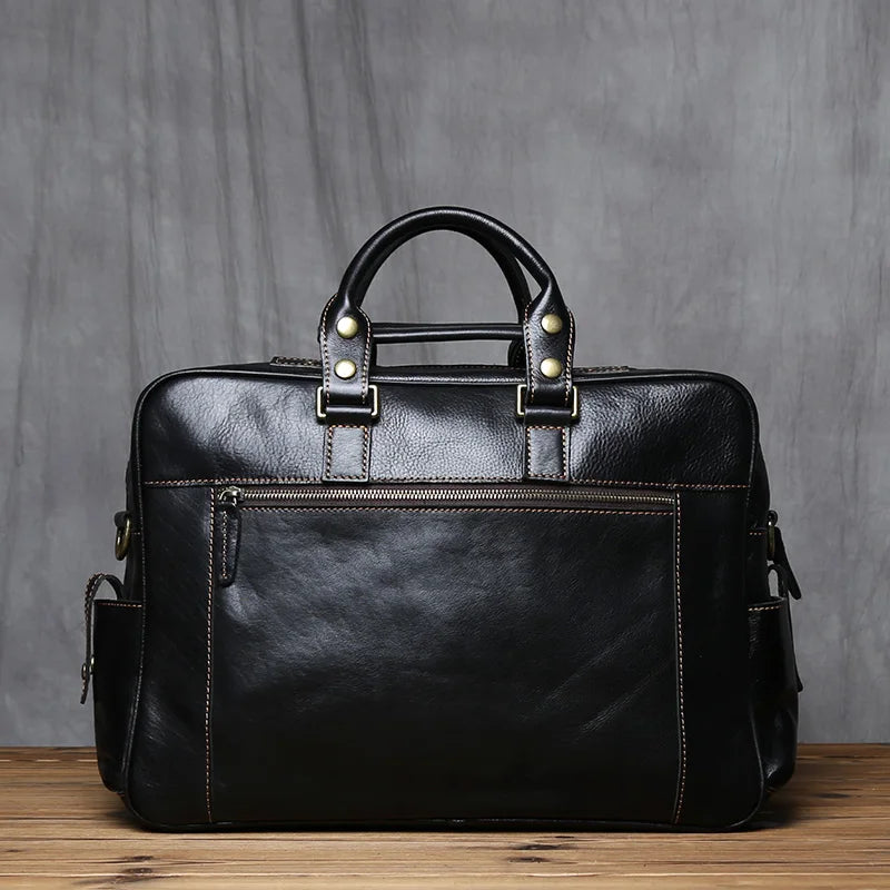 Retro Men's Leather Handbag Top Layer Cowhide Briefcase Large Capacity Travel Bag Crazy Horse Leather Laptop Shoulder Bag NZPJ