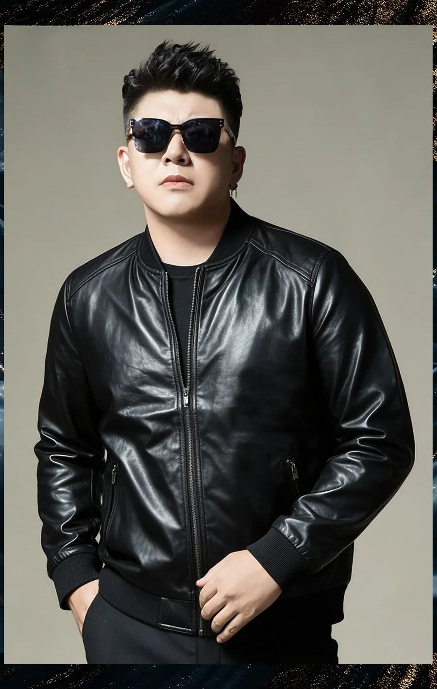 2026 Autumn New Men's Baseball Collar Biker Style Casual Leather Jacket High End Fashion Outerwear Slim Fit Long Sleeve Zipper