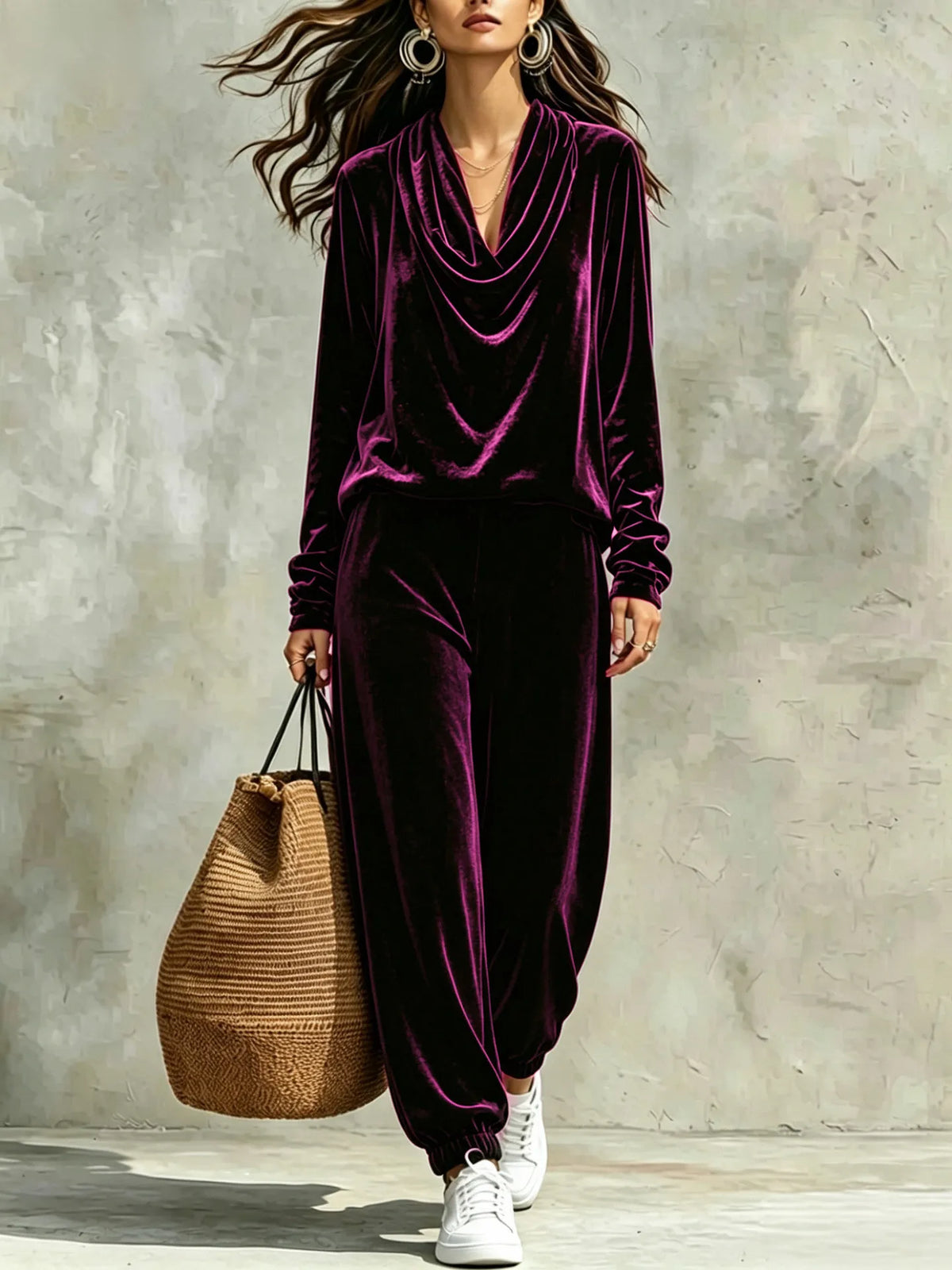 Fashionable Casual Long Sleeve Women's Top And Pants Set Comfortable Korean Velvet Fabric T-Shirt Style Pure Color Spring Aut...