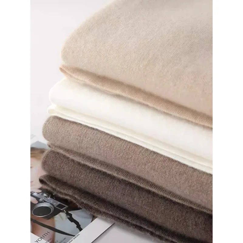 Loose Knitted Cashmere Wide Leg Pants Women's Autumn Winter Woolen Straight Cut Trousers Floor Length Pocket Design Elegant