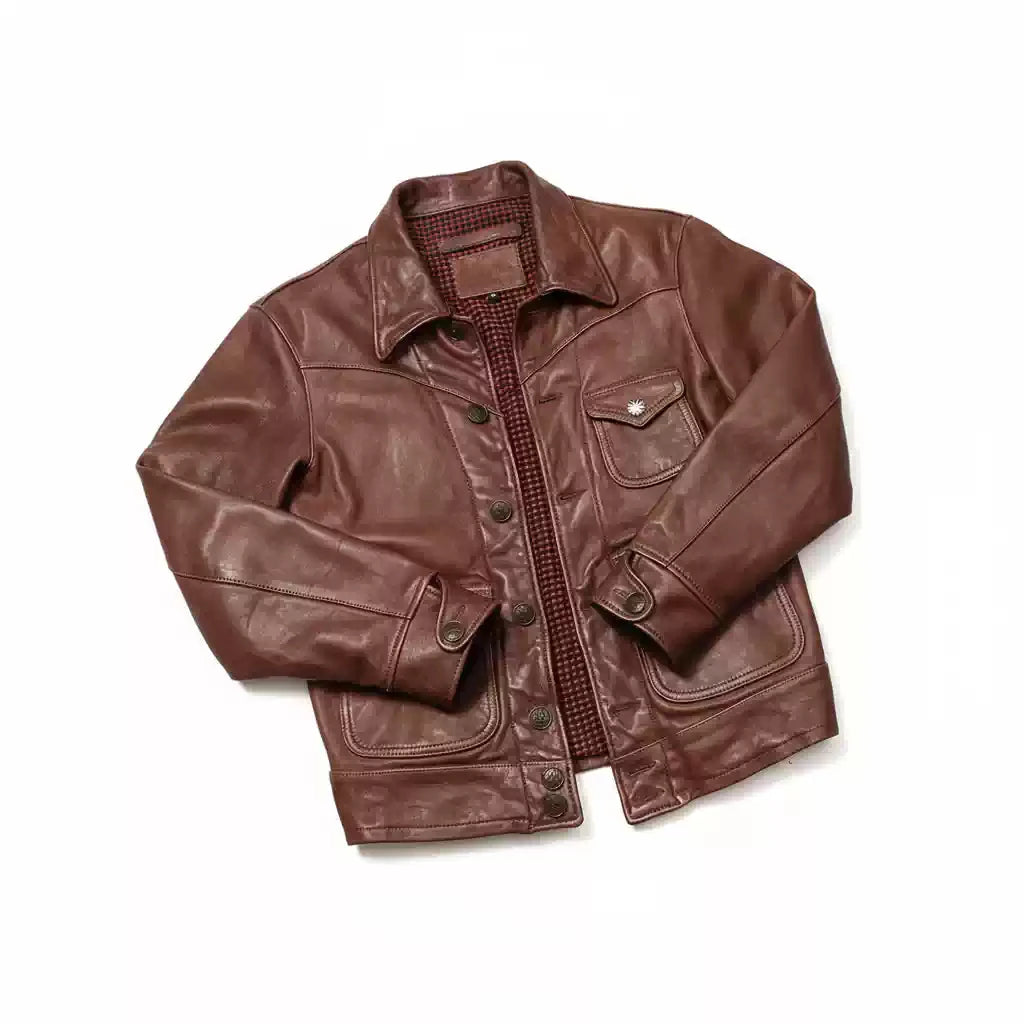 Genuine Natural Sheepskin Turn-Down Collar Single Breasted Coat Red Brown Spring Leather Jacket Men Retro Style Plus Size 4XL