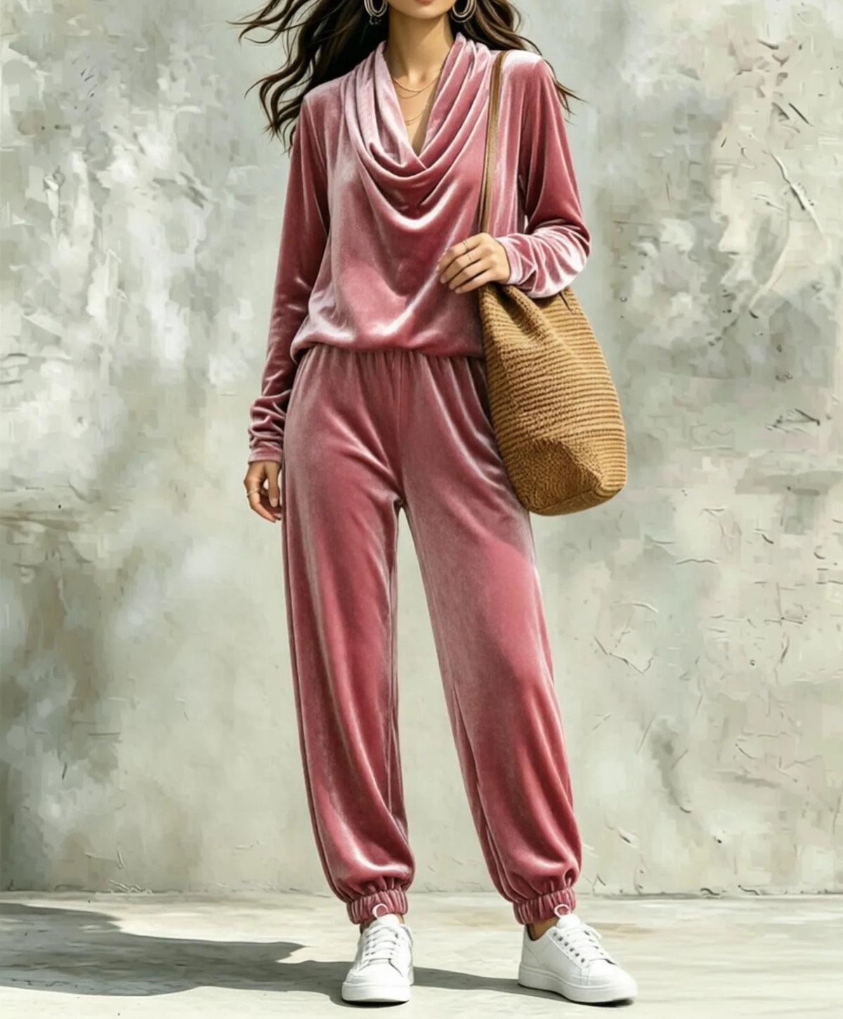 Fashionable Casual Long Sleeve Women's Top And Pants Set Comfortable Korean Velvet Fabric T-Shirt Style Pure Color Spring Aut...