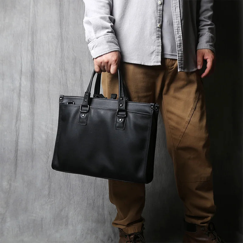 NZPJ Genuine Leather Men Briefcase Natural Cowhide Casual Handbag Soft Leather Business Shoulder Bag For 16 Inch Laptop