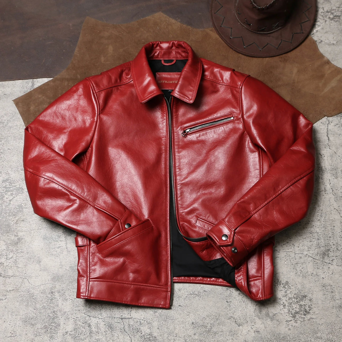 Red Autumn Leather Jacket Men Retro Casual Style Plus Size 5XL Genuine Natural Cowhide Slim Fit Turn-Down Collar Coat 1930