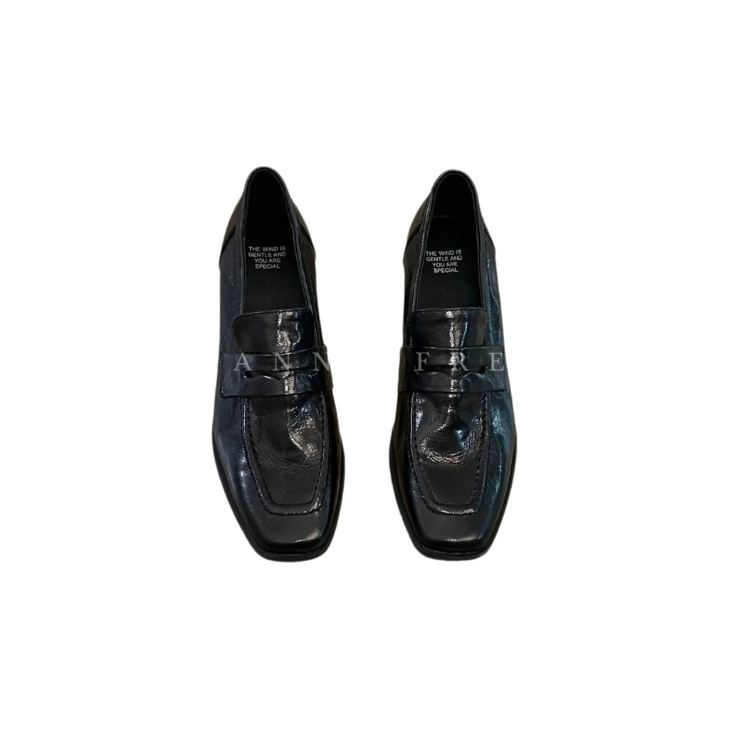 Trendy Work Shoes Women's Slip-On Loafers Artistic Style High Intelligence Sensation British Style Square Head Thick Heel Lea...