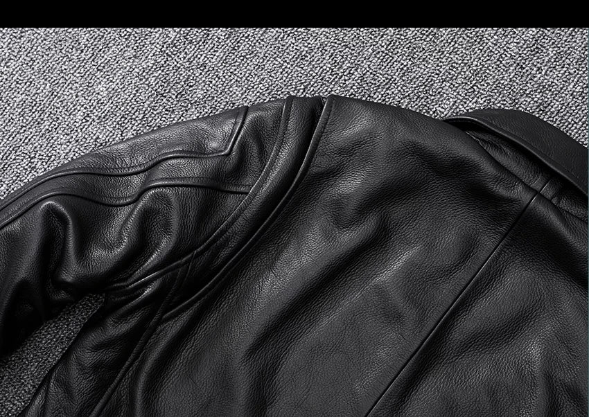 Black Autumn Leather Jacket Men Retro Style Plus Size 8XL Genuine Natural Cowhide Turn-Down Collar Smart Casual Coat