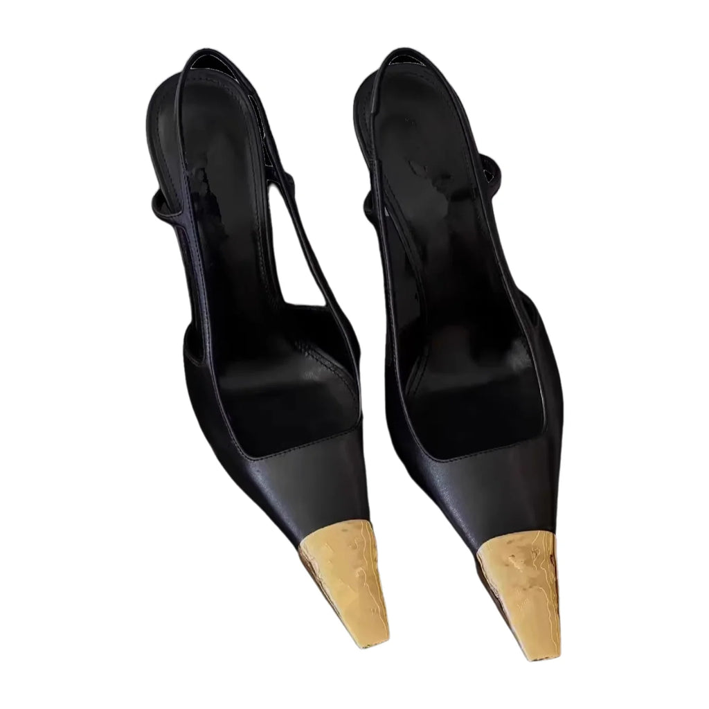 Metallic Square Toe High Heels Black Low Cut Single Shoes Versatile for Autumn Winter Season Sexy Style Fastest Shipping Avai...