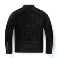 Black Winter Leather Jacket Men Vintage Style Plus Size 3XL Genuine Natural Thick Cow Suede Stand Collar Skulls Pattern Coat