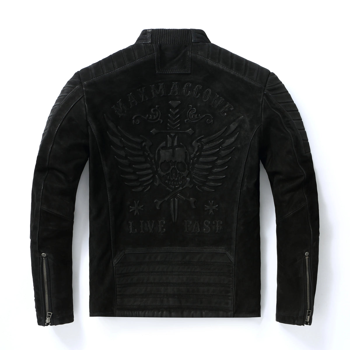 Black Winter Leather Jacket Men Vintage Style Plus Size 3XL Genuine Natural Thick Cow Suede Stand Collar Skulls Pattern Coat